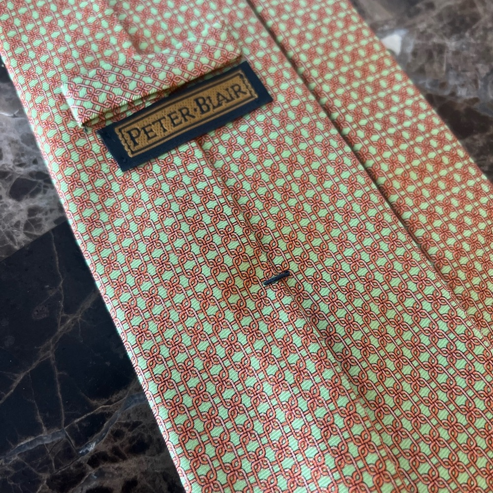 Peter Blair Silk Tie Made in USA Mint Green Coral Chain Link Preppy Classic Tie